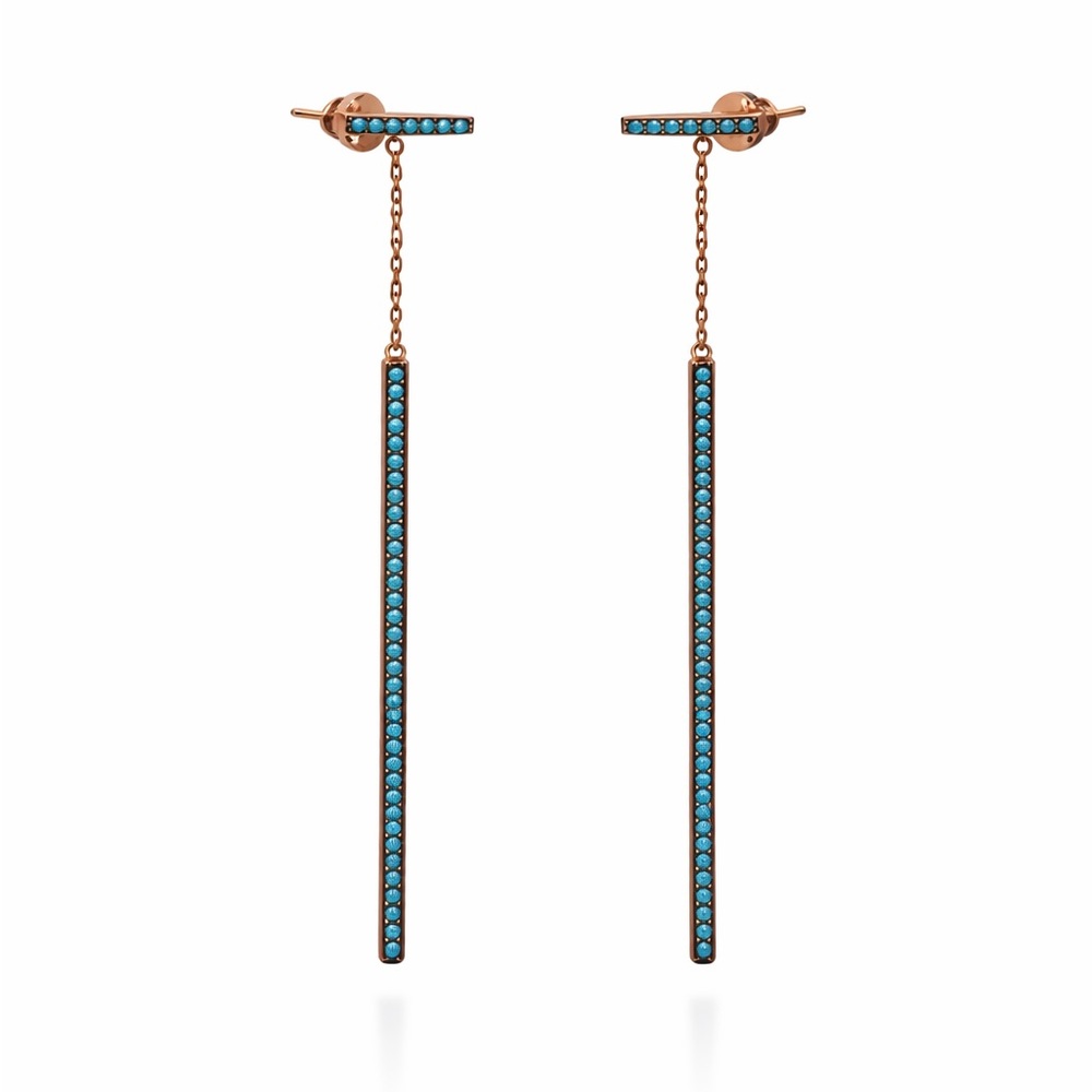 S925 Rose Gold Turquoise Dangle Stud Earrings
